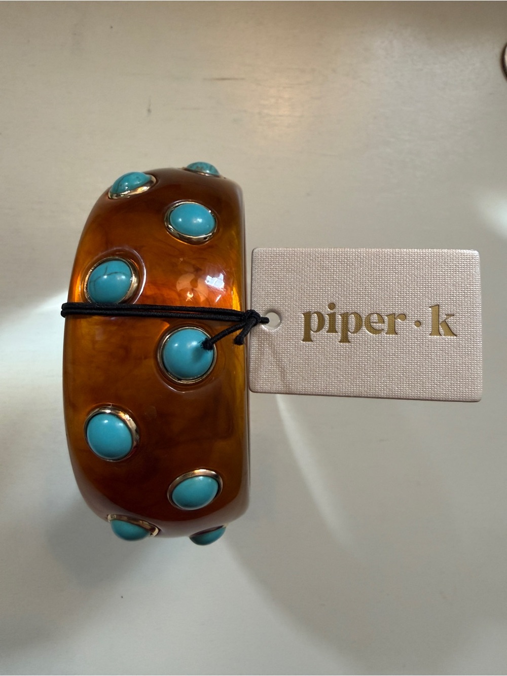piper•k Tortoiseshell Resin Bangle with Turquoise Accents - Picture 8 of 8